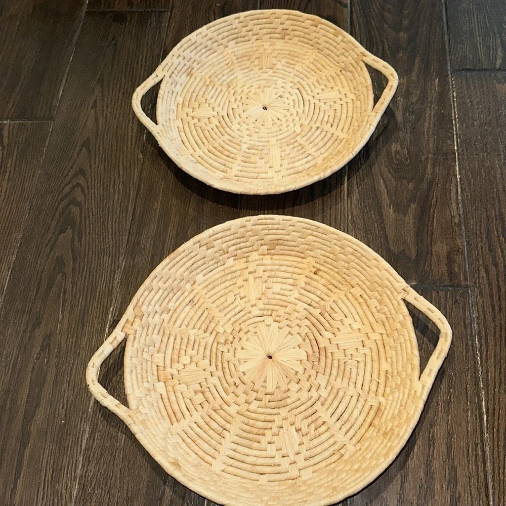 Natural Woven Basket Tray set